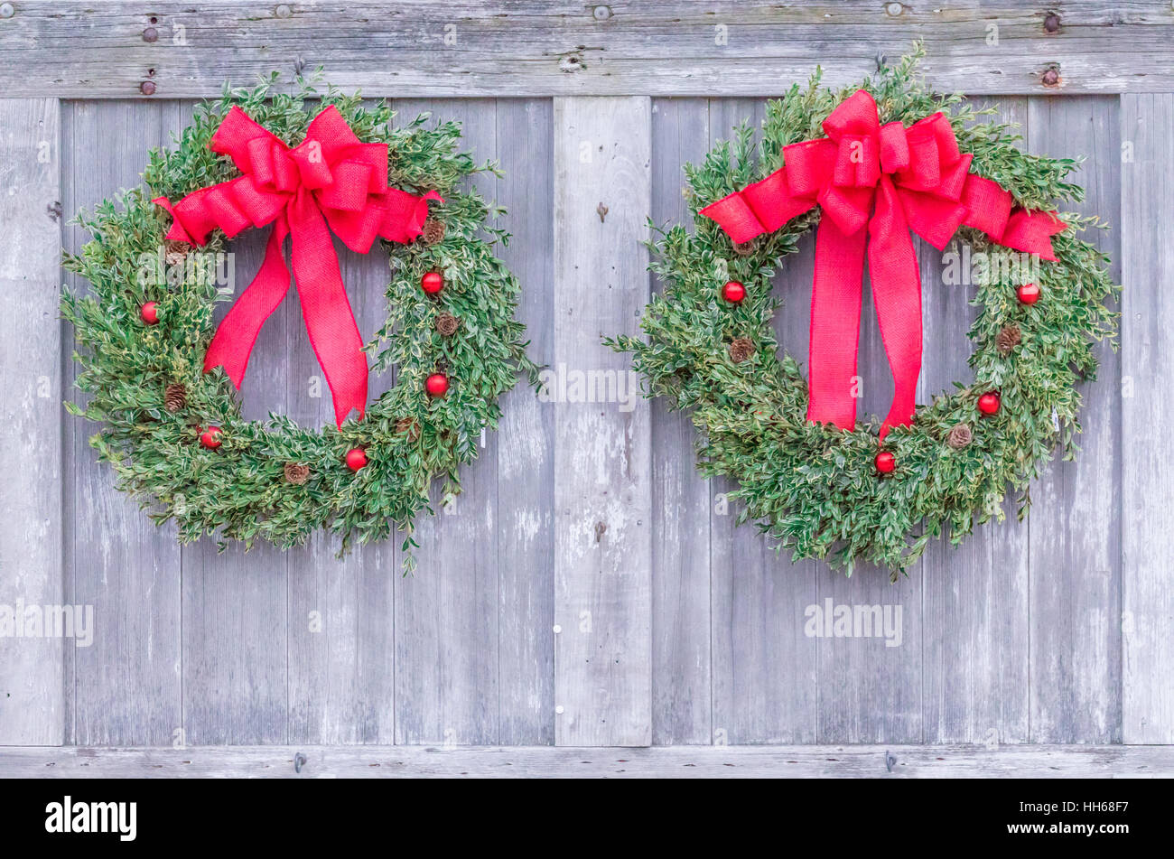 Christmas Wreath On Barn Door