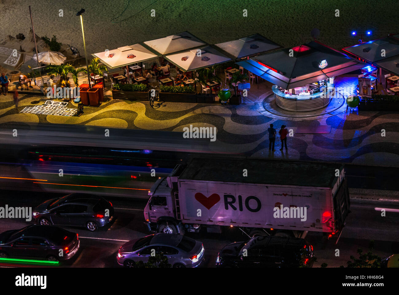 people eating in restaurants on Copacabana, Rio de Janeiro, Brazil Stock Photo