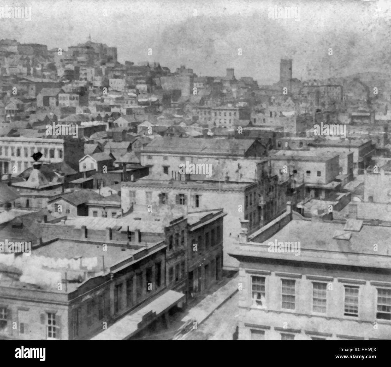 View from the Nucleus Hotel, corner Market and Third streets, looking Northwest, San Francisco  1866 Stock Photo