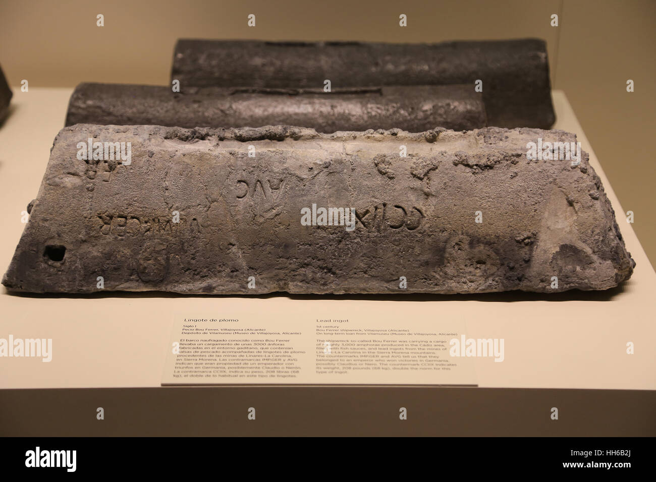 Roman Hispania. Lead ingot. 1st century. Mines of Linares-La Carolina, Sierra Morena mountains, Spain. National Archaeological Museum, Madrid. Spain. Stock Photo