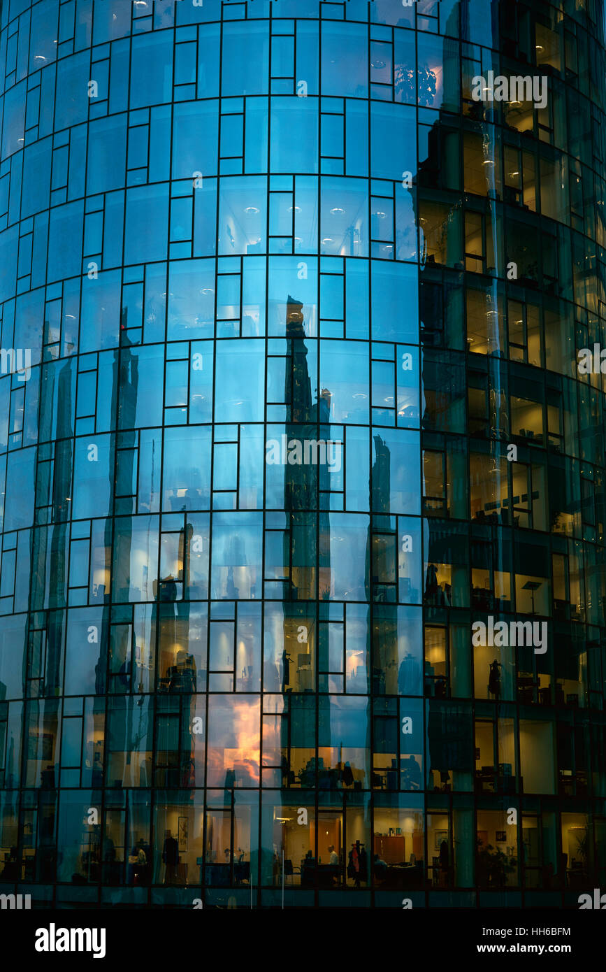 Illuminated high-rise office buildings,Frankfurt am Main Stock Photo ...