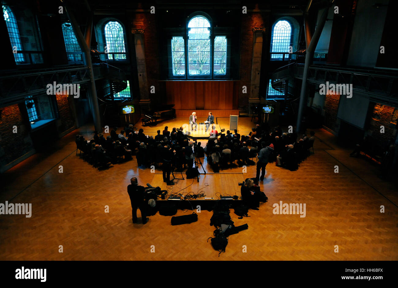 Sir Simon Rattle unveils his future plans for the London Symphony Orchestra at LSO, St Luke's in London. Stock Photo