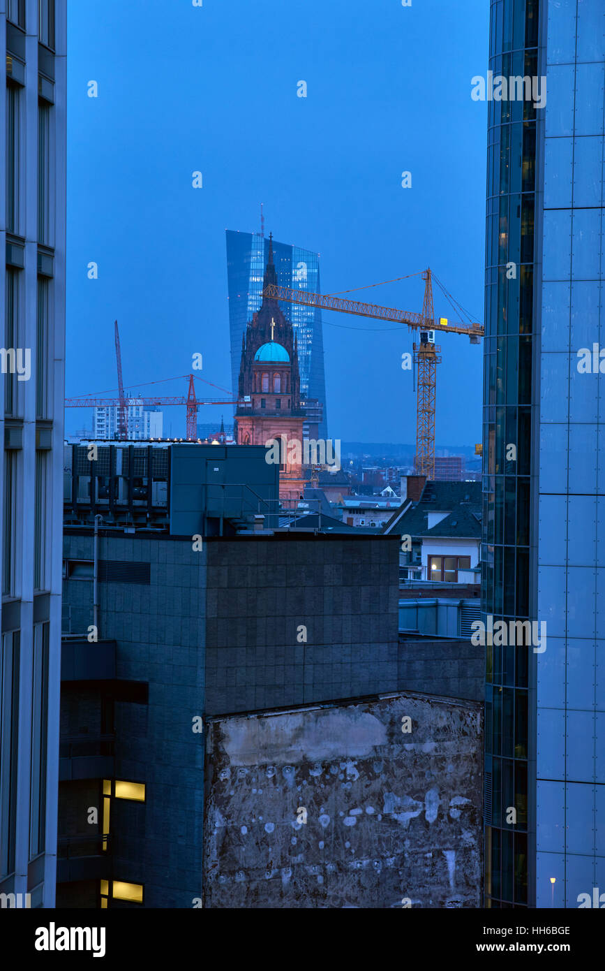 Paulskirche,Kaiserdom,ECB building at night,Frankfurt am Main Stock Photo