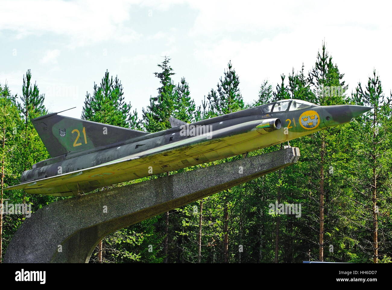 Luleå,Norrbotten/sweden-july 24 2015   J35 Draken a swedish jet fighter at the way to Luleå Airport. Stock Photo