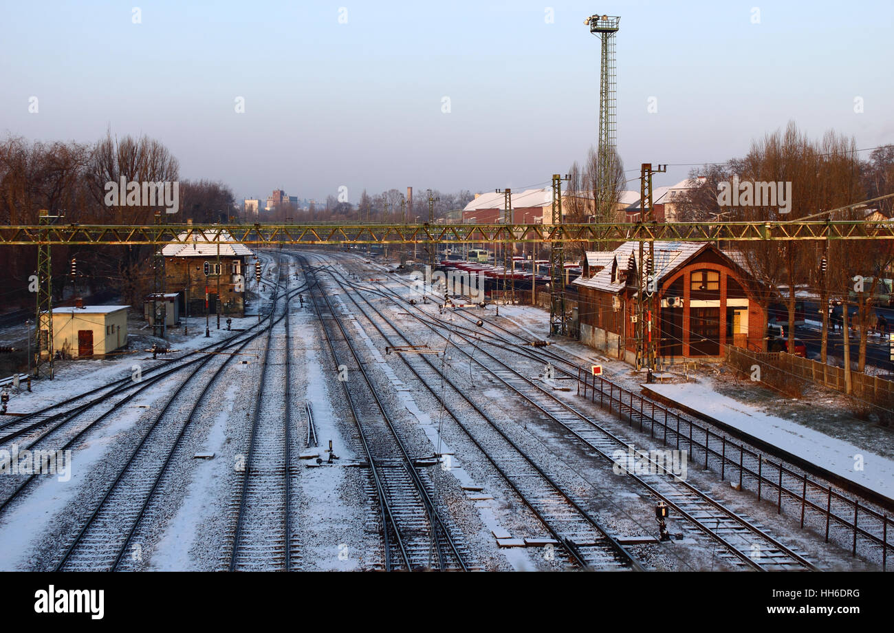 Winter at the railway Stock Photo