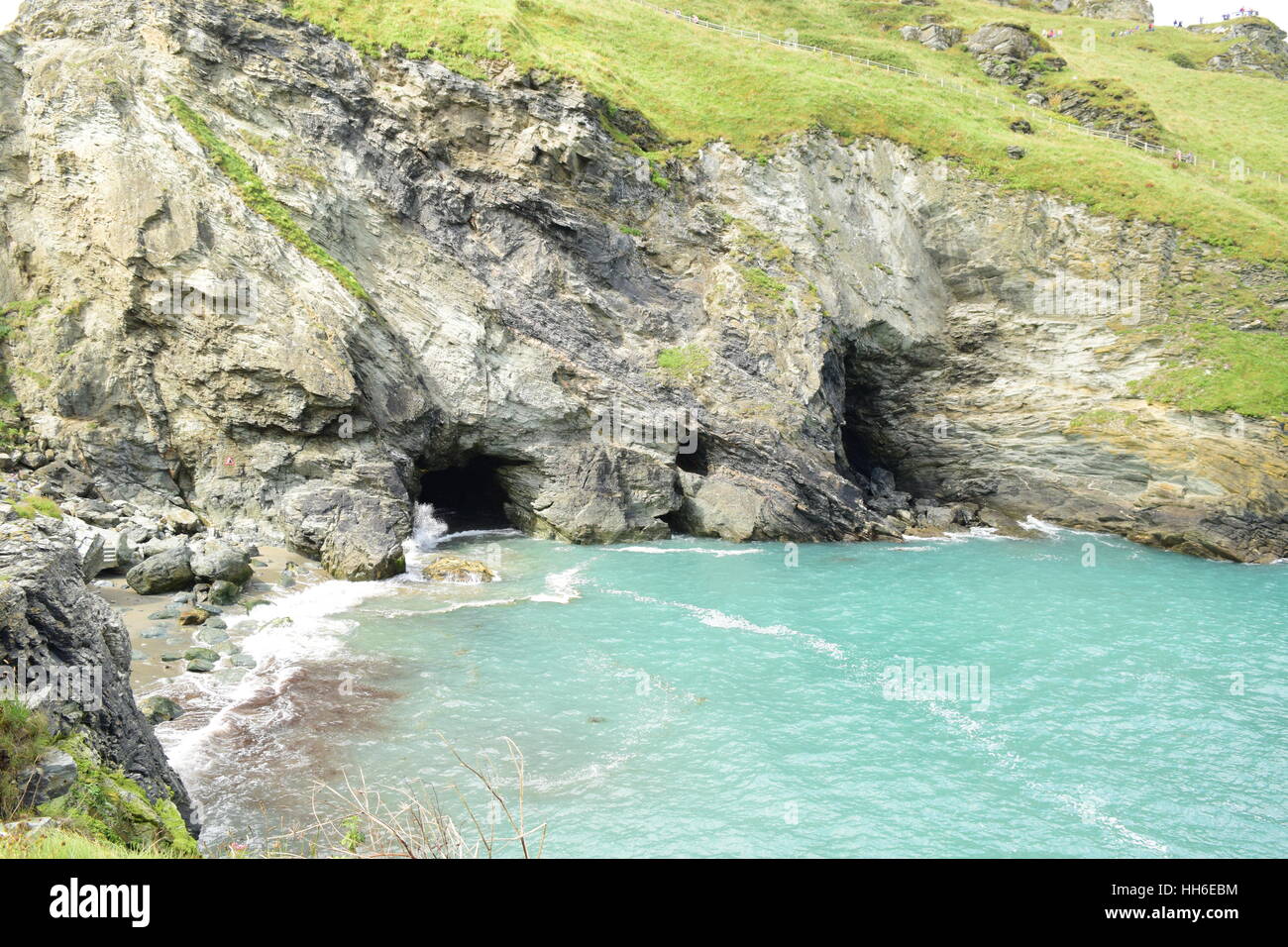 Cornish coast line merlin's caves Stock Photo