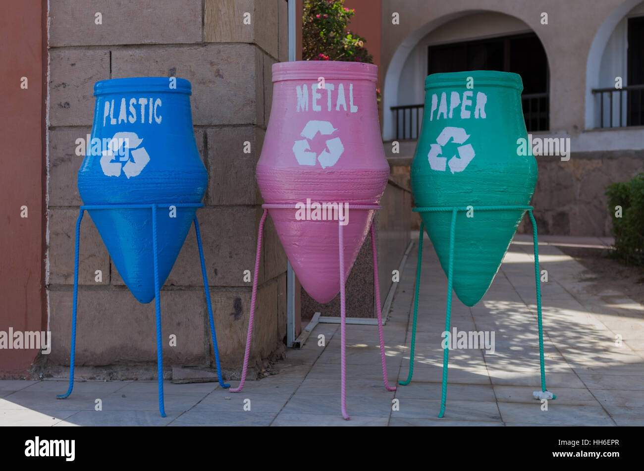 Aziar - recycling bins, Aswan, Upper Egypt Stock Photo