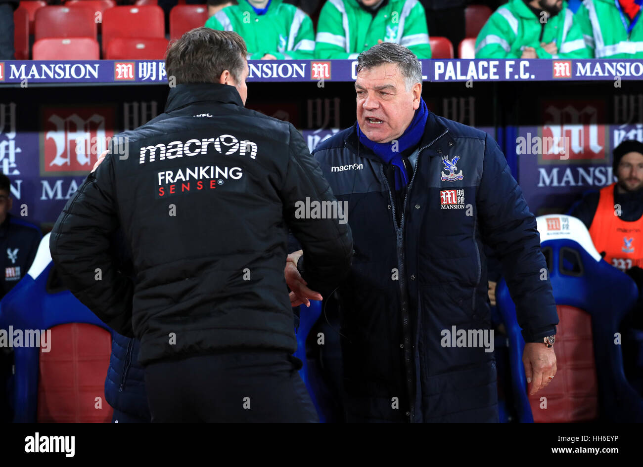 Crystal Palace manager Sam Allardyce during the Emirates FA Cup, third round replay match at Selhurst Park, London. Stock Photo