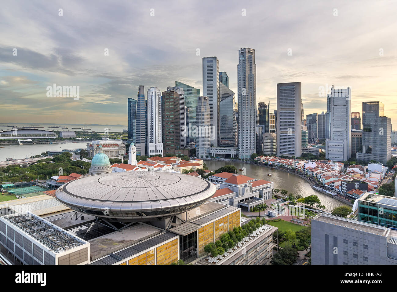 Singapore Central Business District along Singapore River city skyline Stock Photo