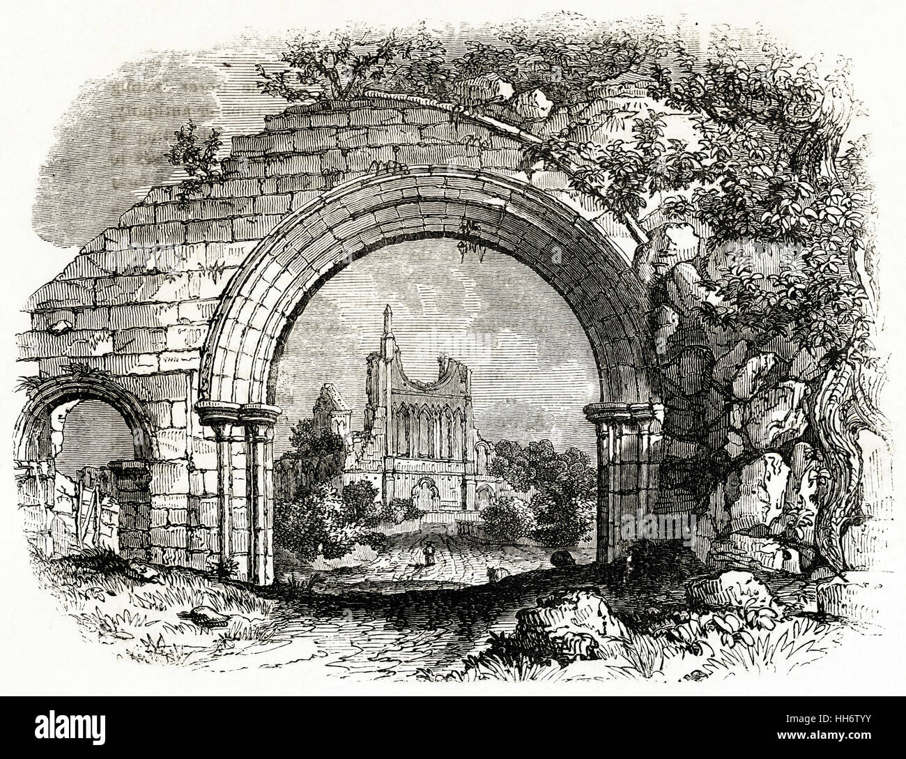 Ruins of Byland Abbey North Yorkshire England UK founded in the 12th Century. Victorian woodcut circa 1845 Stock Photo