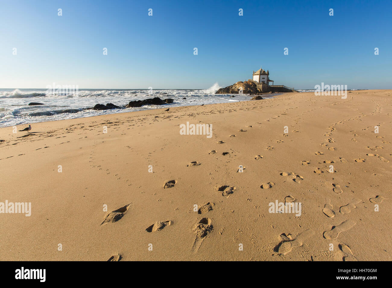 Chapel Senhor da Pedra on Miramar Beach (Praia de Miramar), Vila Nova de Gaia, Portugal Stock