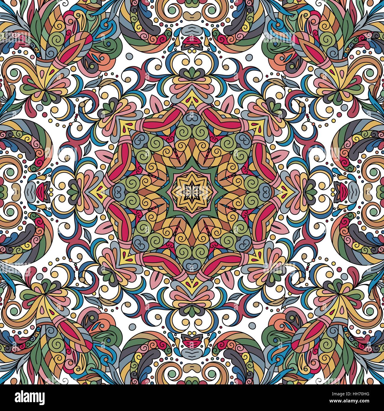Abstract vector decorative ethnic floral colorful seamless pattern ...