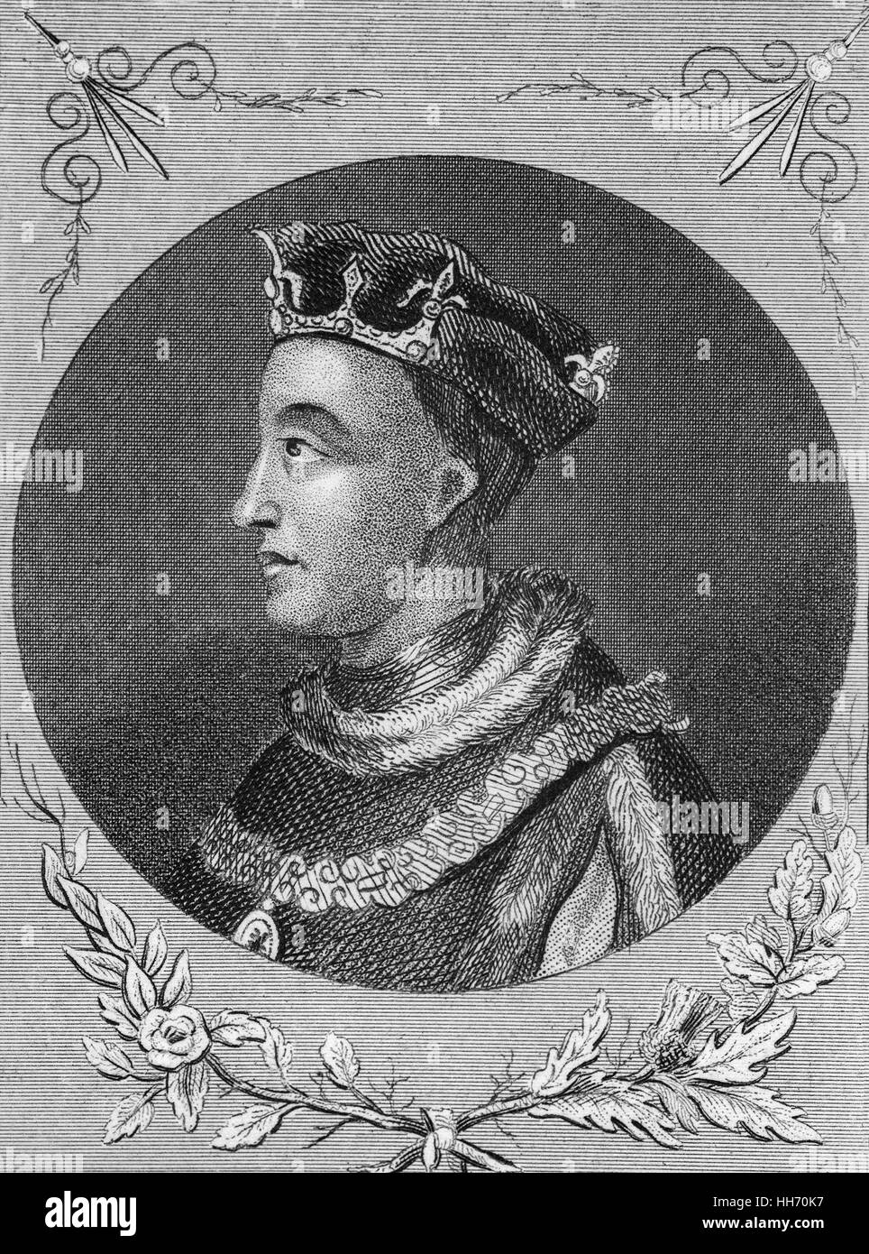 Henry V (1386 – 1422) was King of England from 1413 until his death at the age of 36 in 1422. He was the second English monarch who came from the House of Lancaster. Stock Photo