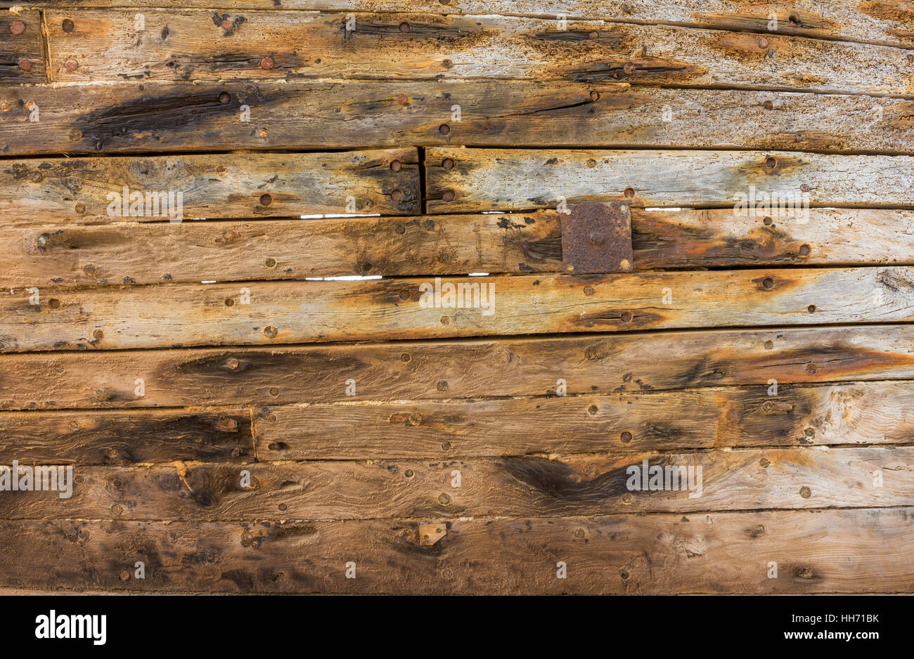 Fragment of old wood boat hull Stock Photo