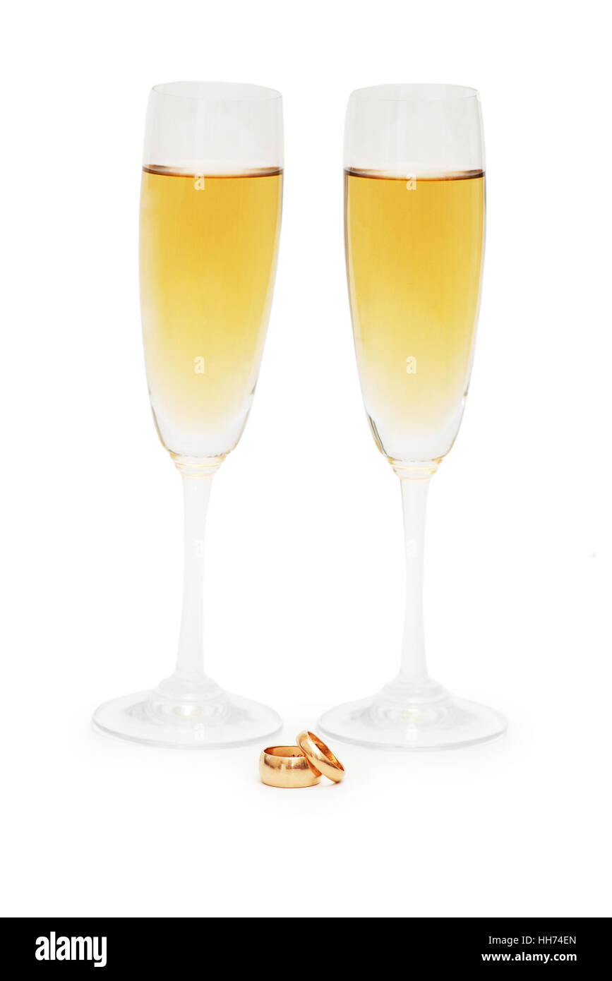 Two wine glasses and wedding rings isolated Stock Photo Alamy