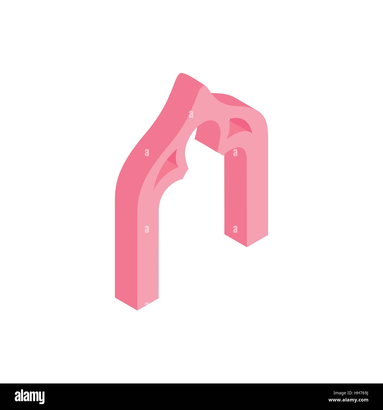 Pink pointed trefoil arch icon, isometric 3d style Stock Vector