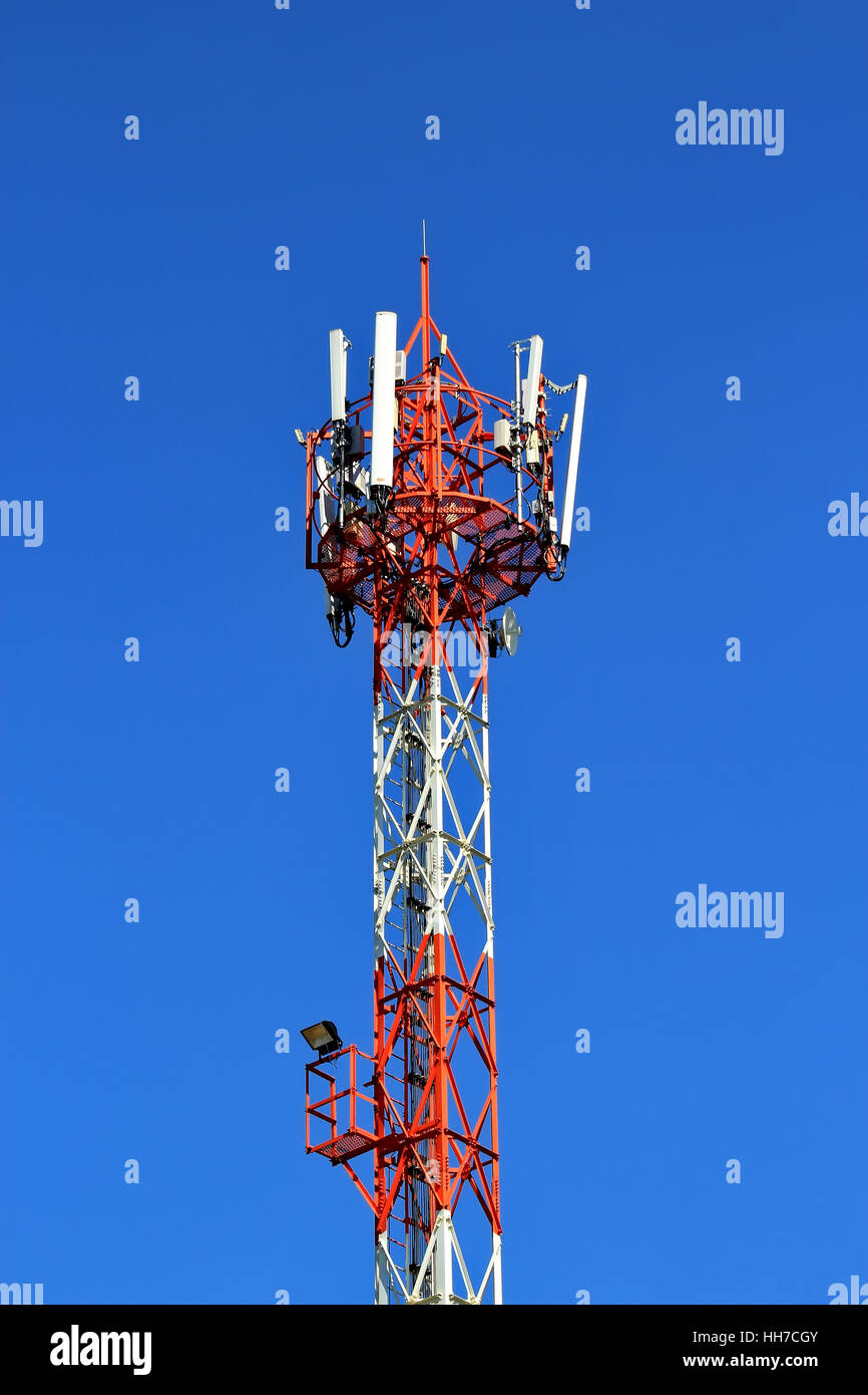 4G Cell site, Telecoms radio tower or mobile phone base station Stock Photo