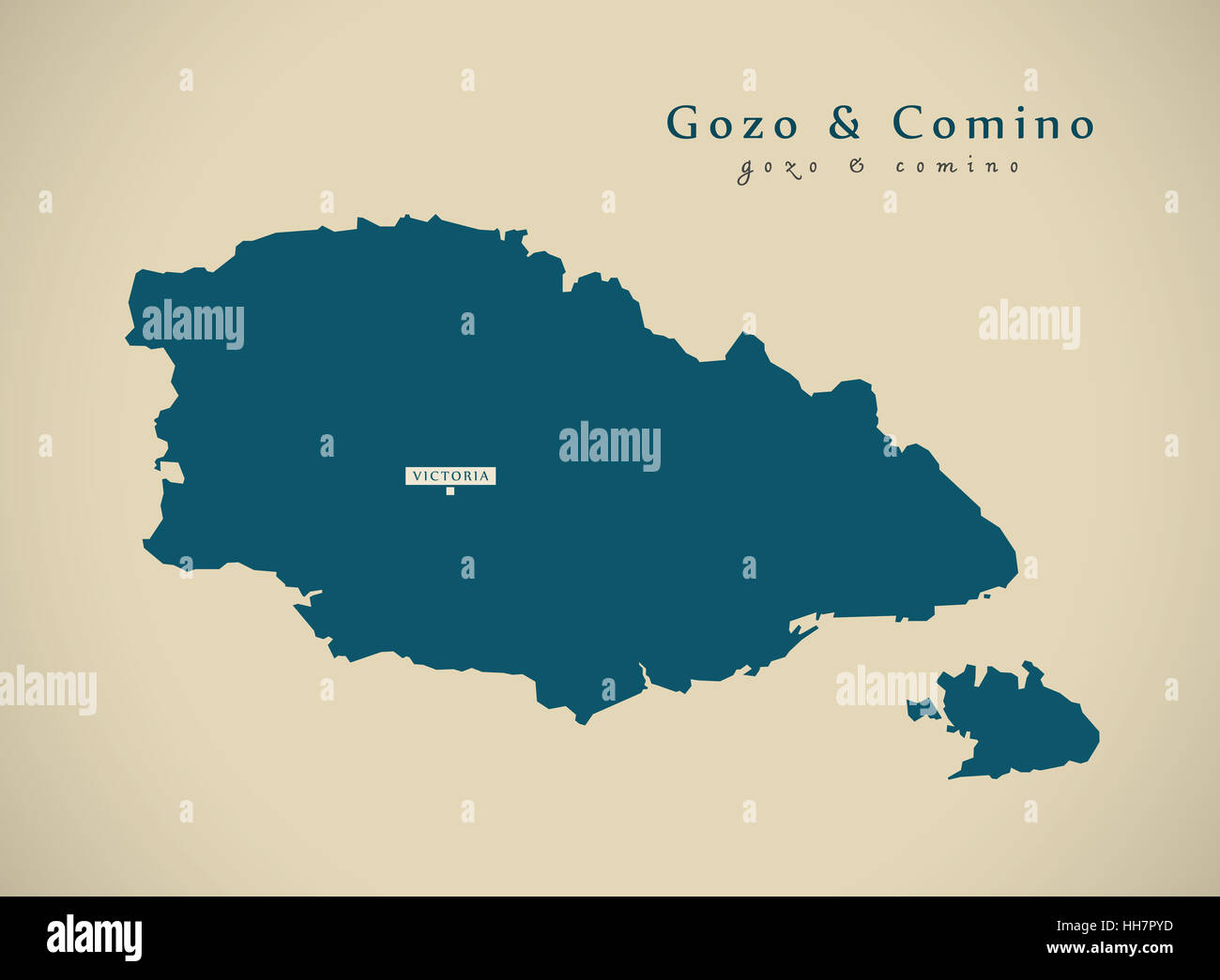 Modern Map - Gozo and Comino Malta MT illustration Stock Photo