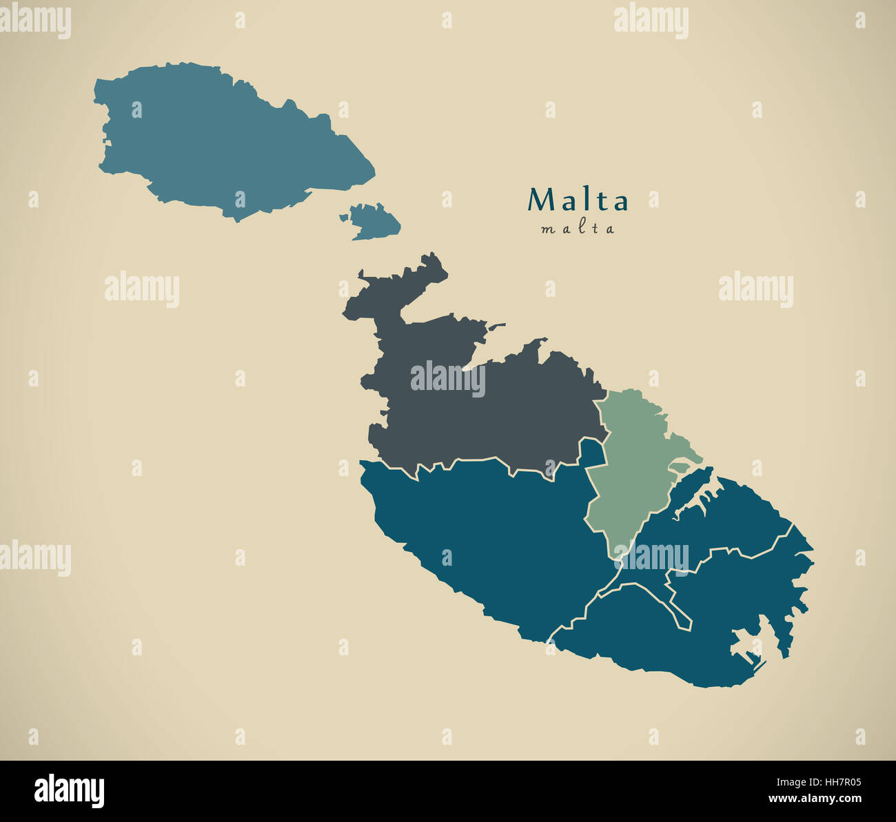 Modern Map - Malta with districts MT illustration Stock Photo