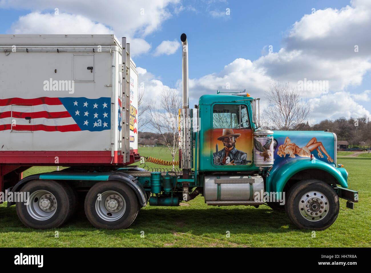 Painted truck and cab from Uncle Sam's American Circus. Nottingham, England, UK Stock Photo