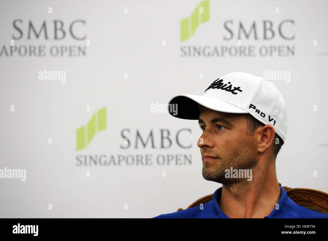 Singapore. 18th Jan, 2017. Australian golfer Adam Scott attends the Singapore Open golf tournament pre-competition press conference in Singapore, Jan. 18, 2017. The Singapore Open will be held at Singapore's Sentosa Golf Club from Jan. 19 to Jan. 22. Credit: Then Chih Wey/Xinhua/Alamy Live News Stock Photo