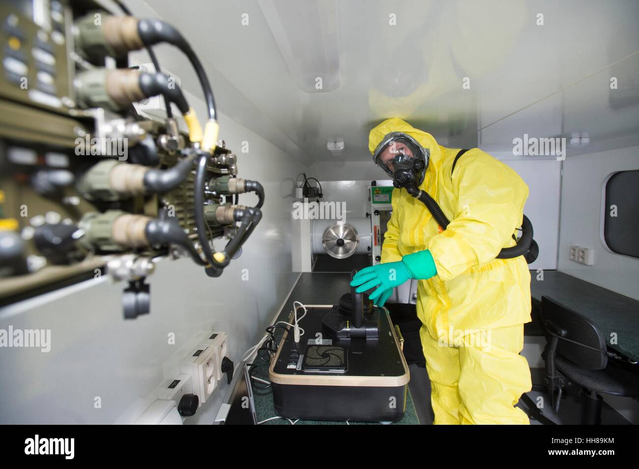 Pardubice, Czech Republic. 18th Jan, 2017. The Czech military presented its mobile laboratory that is equipped to detect and identify bioterror pathogens, including the well-known anthrax and Ebola, in Pardubice, Czech Republic, January 18, 2017. Credit: Josef Vostarek/CTK Photo/Alamy Live News Stock Photo