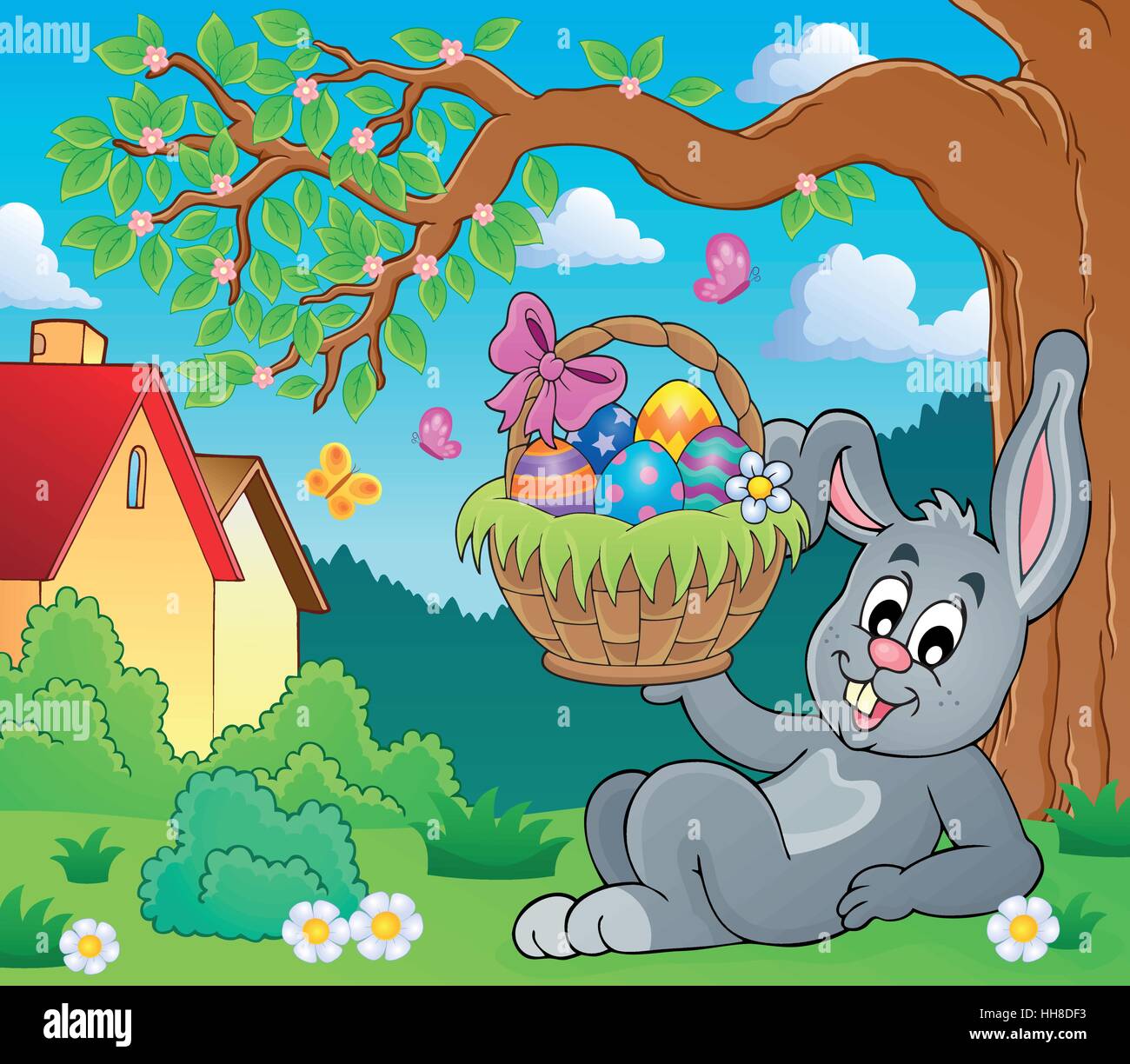 Bunny holding Easter basket theme 6 - eps10 vector illustration Stock ...