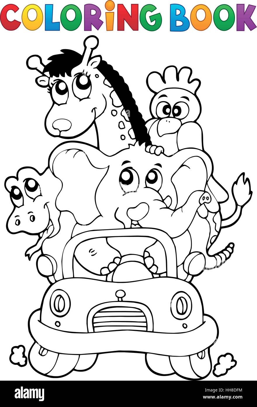 Download Coloring Book Animals In Car Eps10 Vector Illustration Stock Vector Image Art Alamy