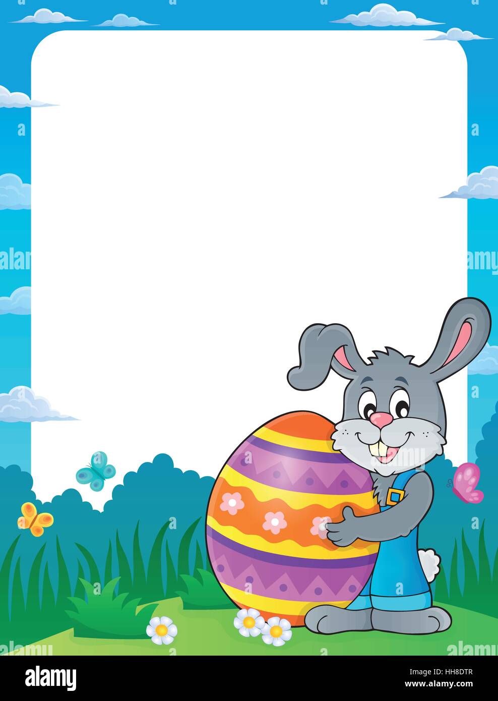 Frame with bunny holding big Easter egg - eps10 vector illustration ...