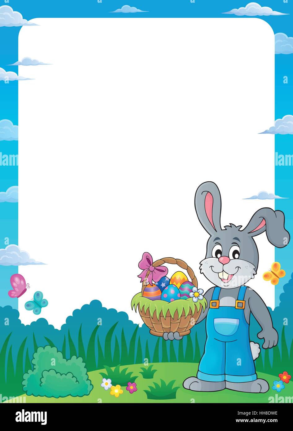 Frame with bunny holding Easter basket - eps10 vector illustration ...