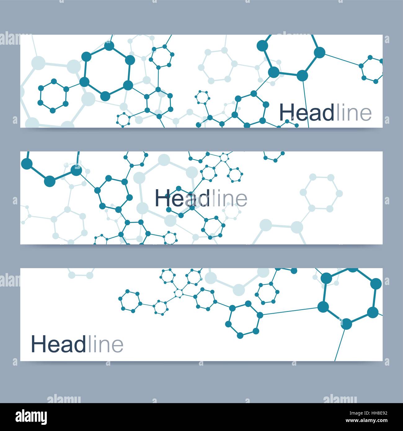 Scientific set of modern vector banners. DNA molecule structure with ...