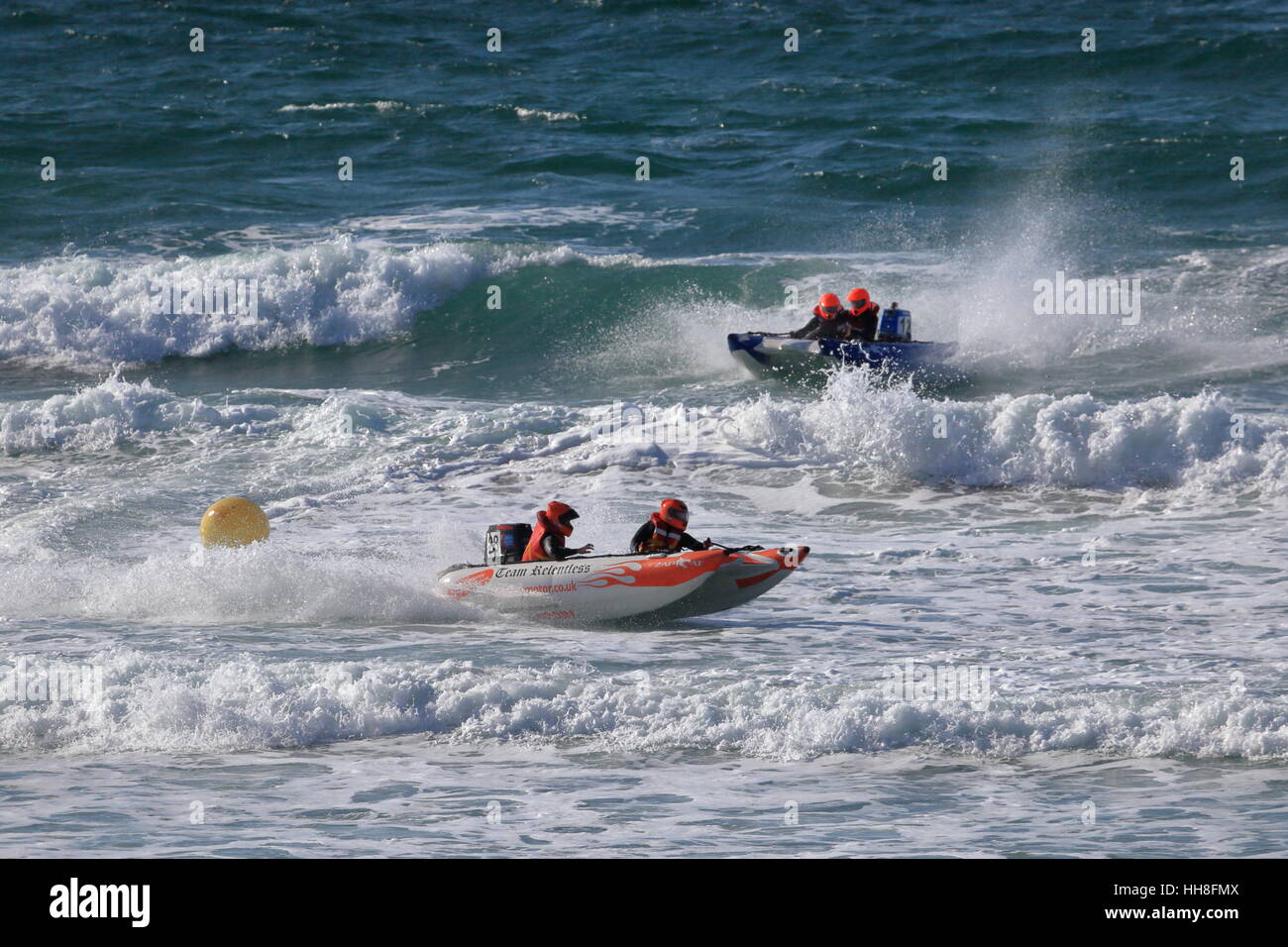 Racing Rib Zapcat offshore RIB circuit racing at Fistral Beach Newquay UK Stock ...