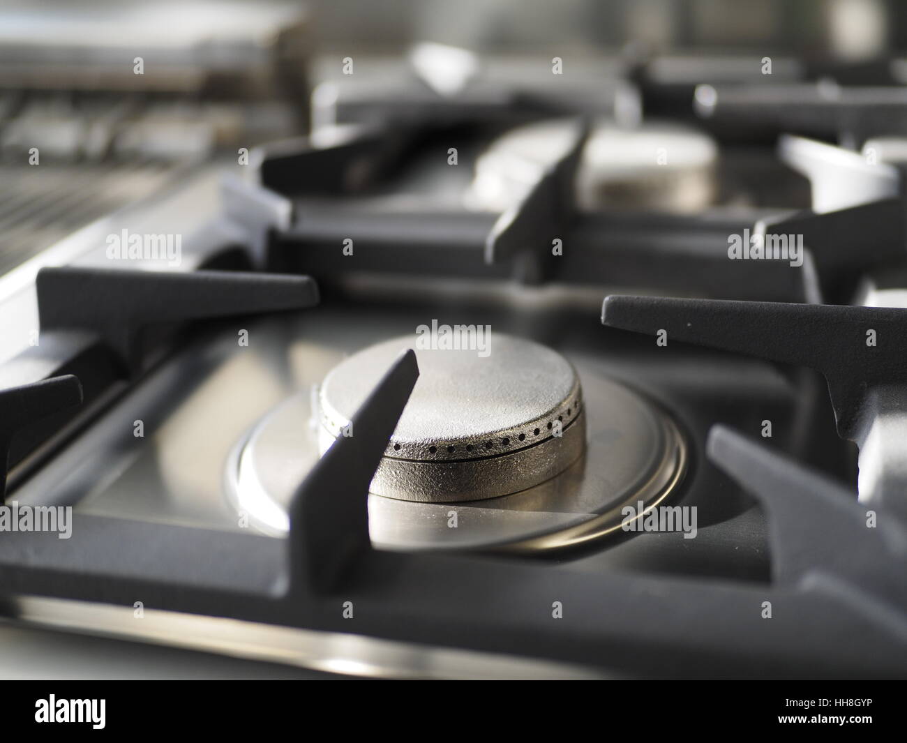 Industrial kitchen appliances for industrial kitchens; gas burner detail Stock Photo