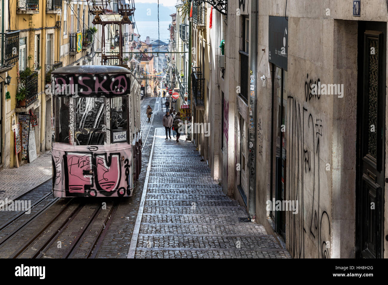 Traditional old Lisbon tram, Portugal Stock Photo