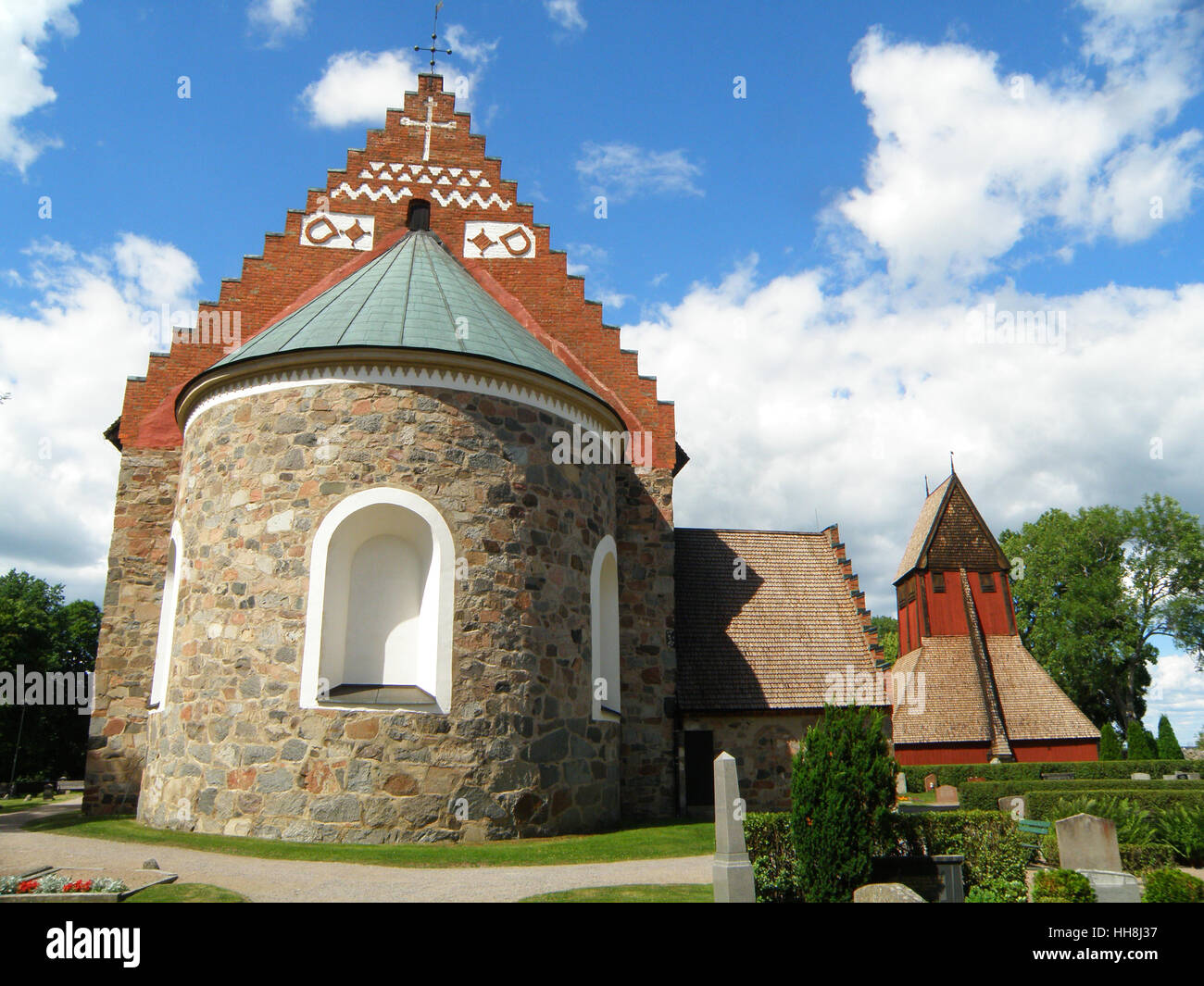 Stunning Gamla Uppsala Kyrka (Old Church) and the Bell Tower in the Old Town of Uppsala, Sweden, Scandinavia Stock Photo