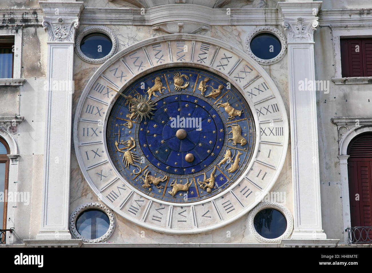 Ancient astrology clock. Ancient astronomy clock. Stock Photo