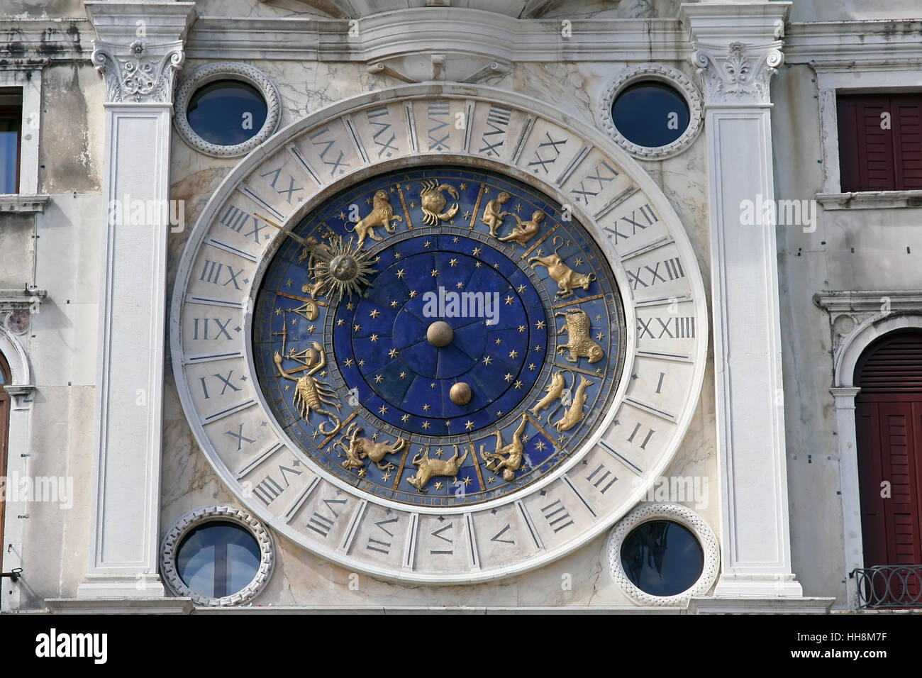 Ancient astrology clock. Ancient astronomy clock. Stock Photo