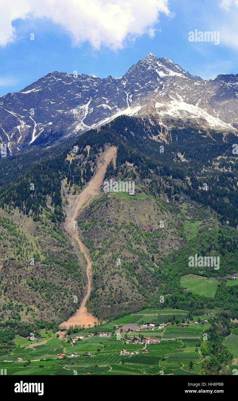 mudslide in partschins south tyrol adige valley Stock Photo