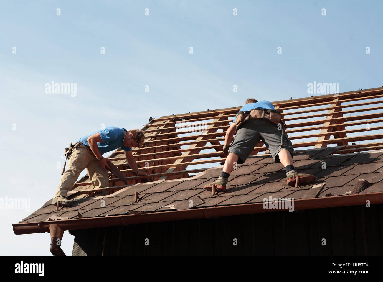 Working Roofers Stock Photo