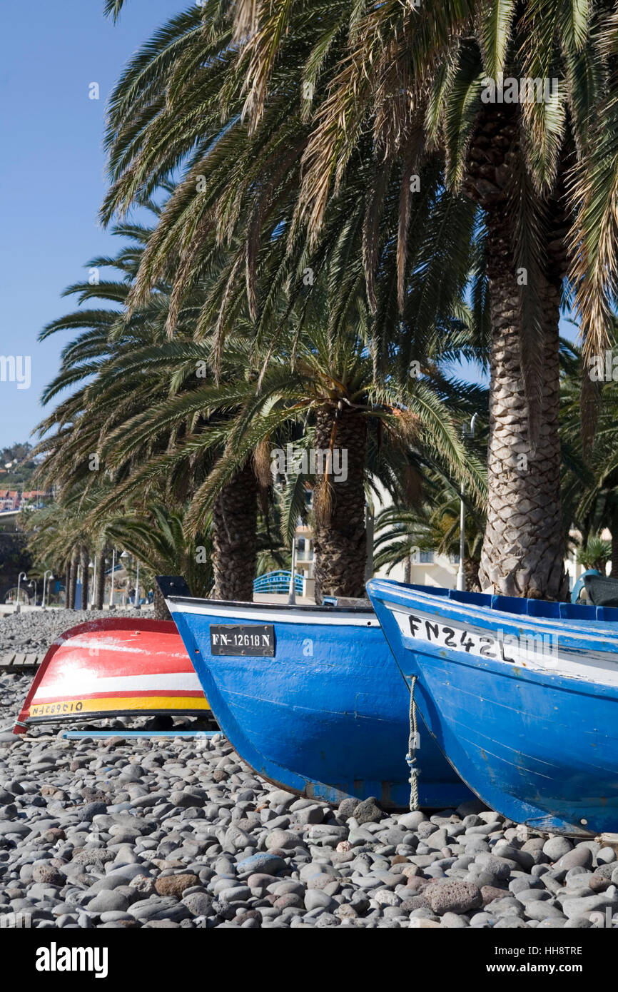 Fishing boats on the beach, Santa Cruz, Madeira, Portuga Stock Photo