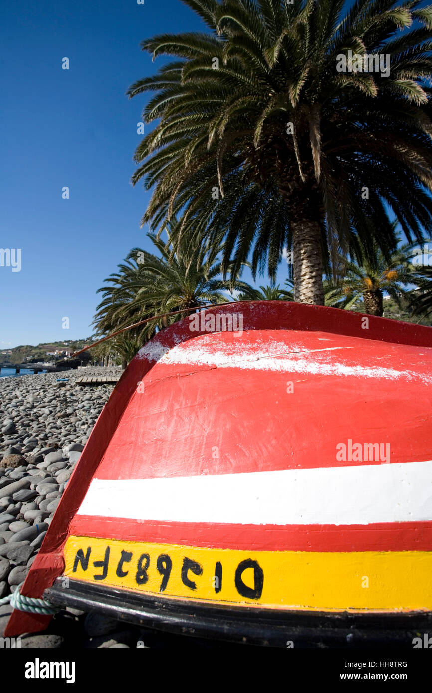 A fishing boat on the beach, Santa Cruz, Madeira, Portuga Stock Photo