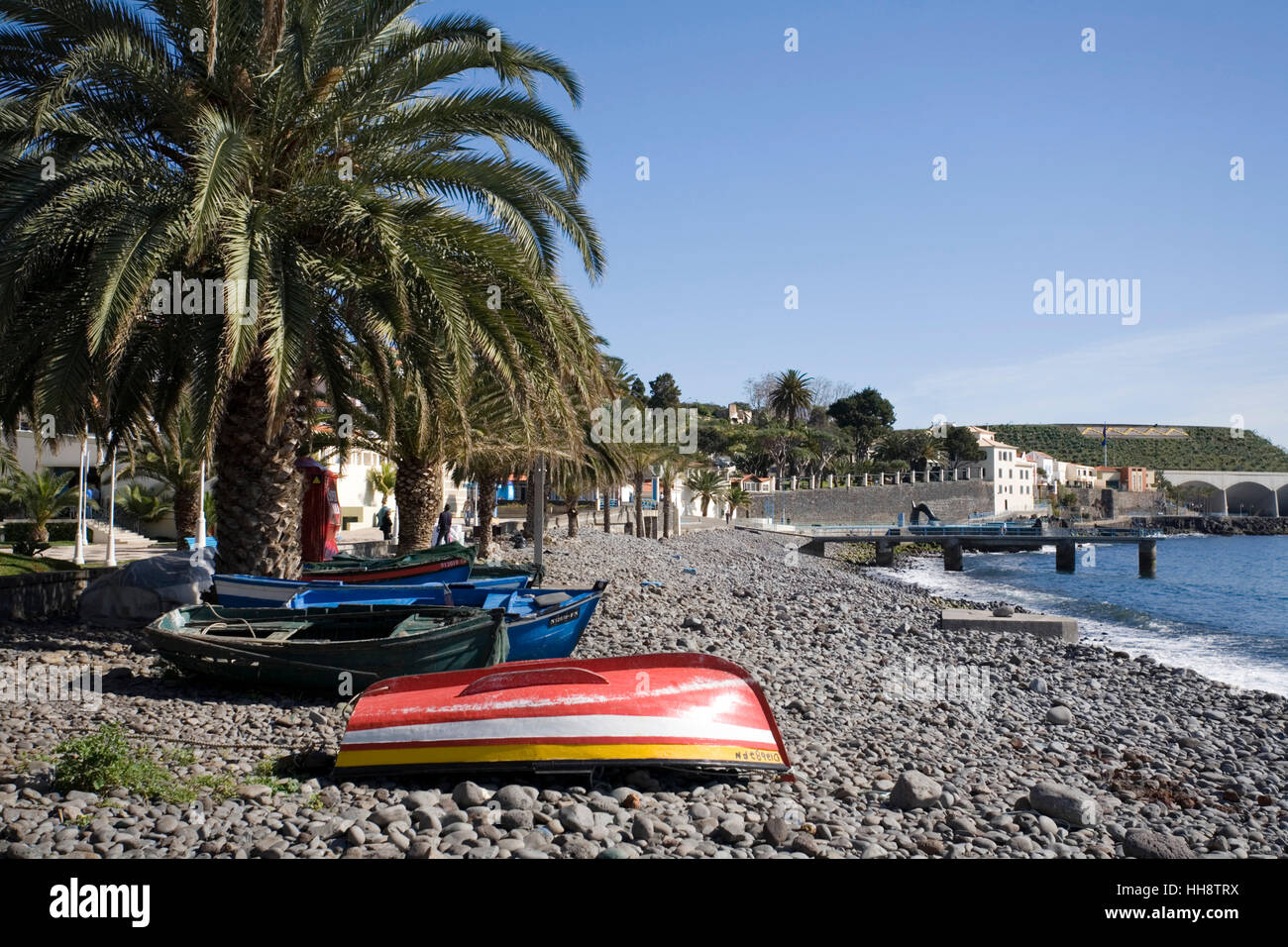 Fishing boats on the beach, Santa Cruz, Madeira, Portuga Stock Photo