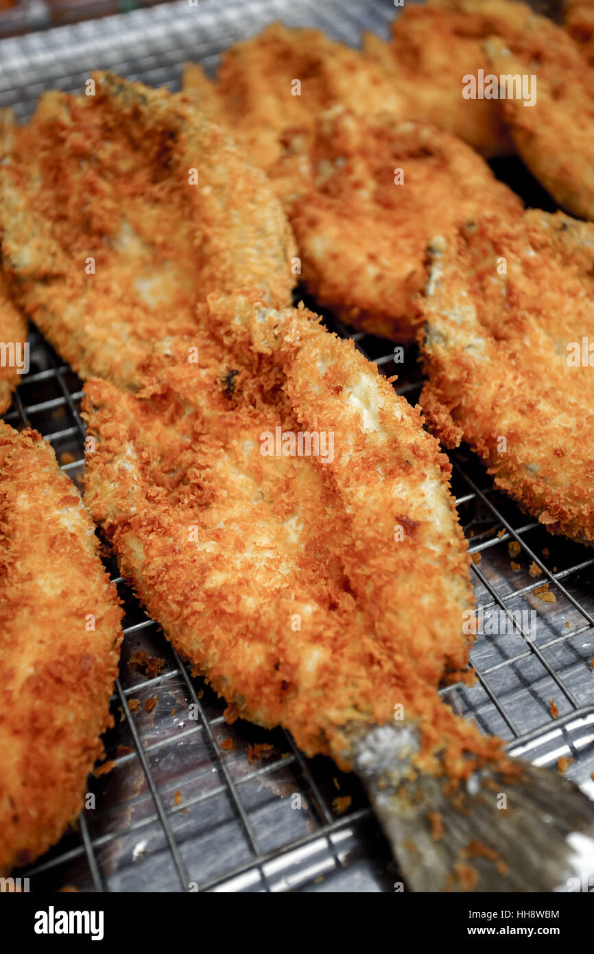 Deep fried Silver perch or white perch in the seafood market Stock Photo