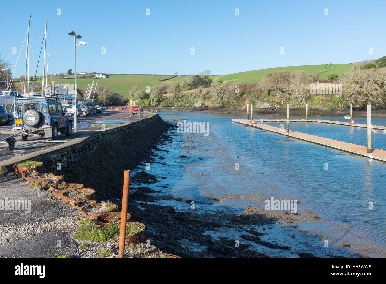 Empty pontoon moorings at Batson in Salcombe, Devon Stock Photo