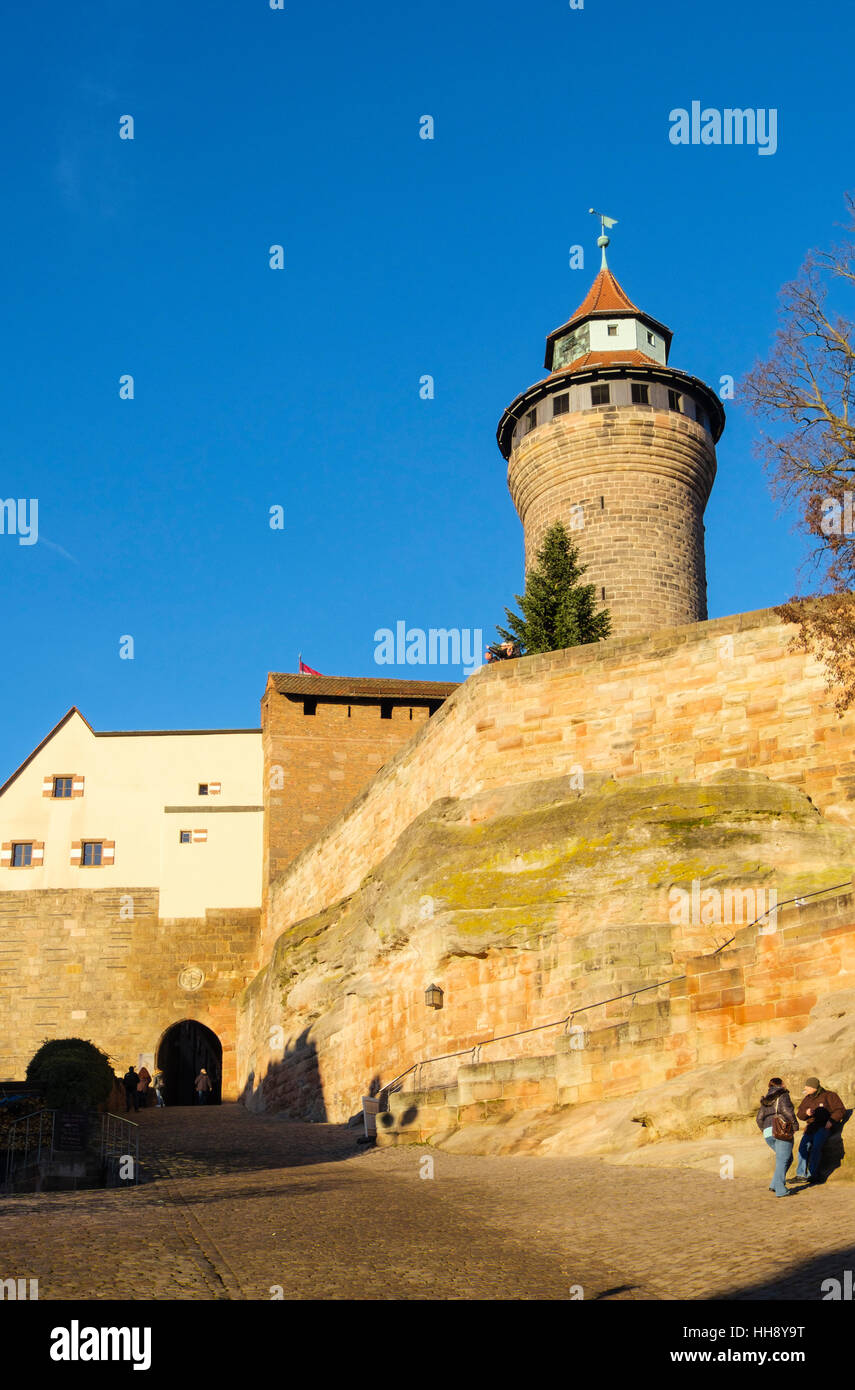 Medieval Nuremberg Castle Sinwellturm (Sinwell Tower) built on a sandstone outcrop. Nuremberg, Bavaria, Germany Stock Photo