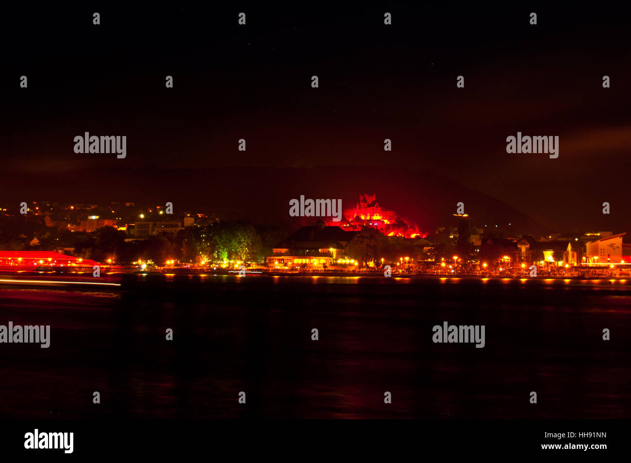 city, town, famous, rhine, night, nighttime, germany, german federal republic, Stock Photo