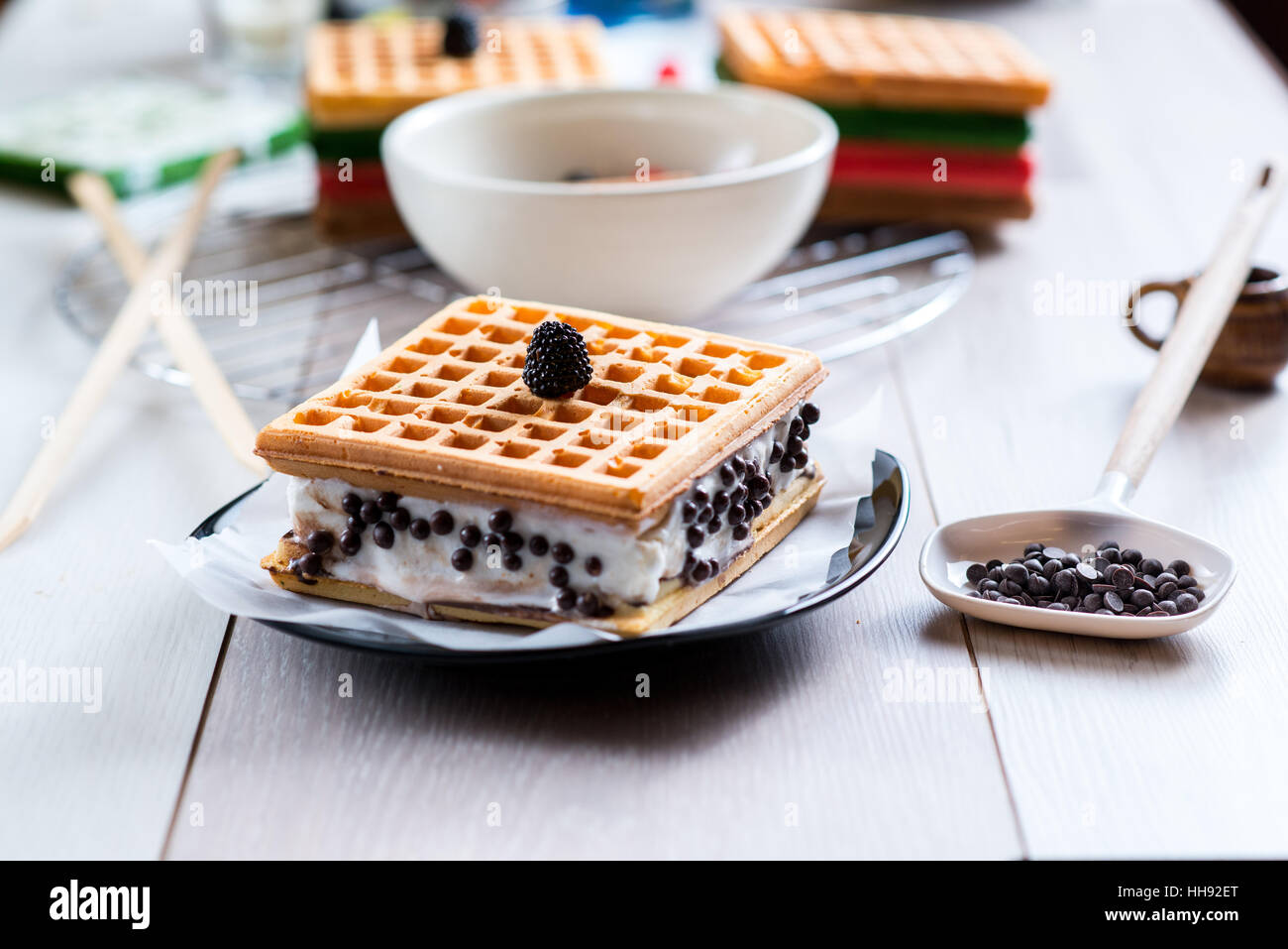 fresh chocolate waffle Stock Photo