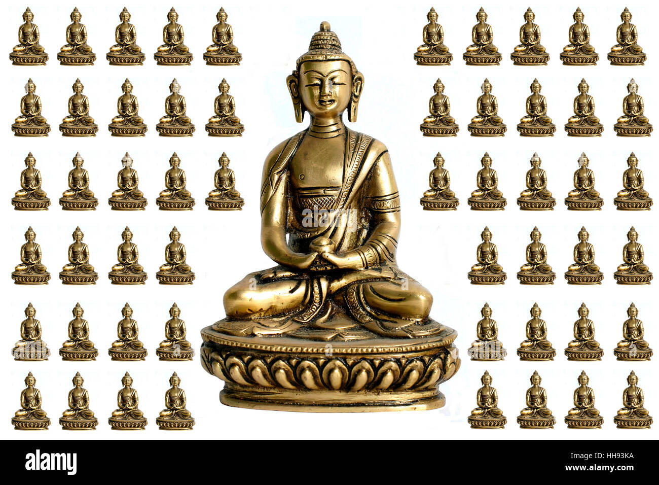 108 many small miniature background wallpaper buddha statue bronze sculpture Stock Photo