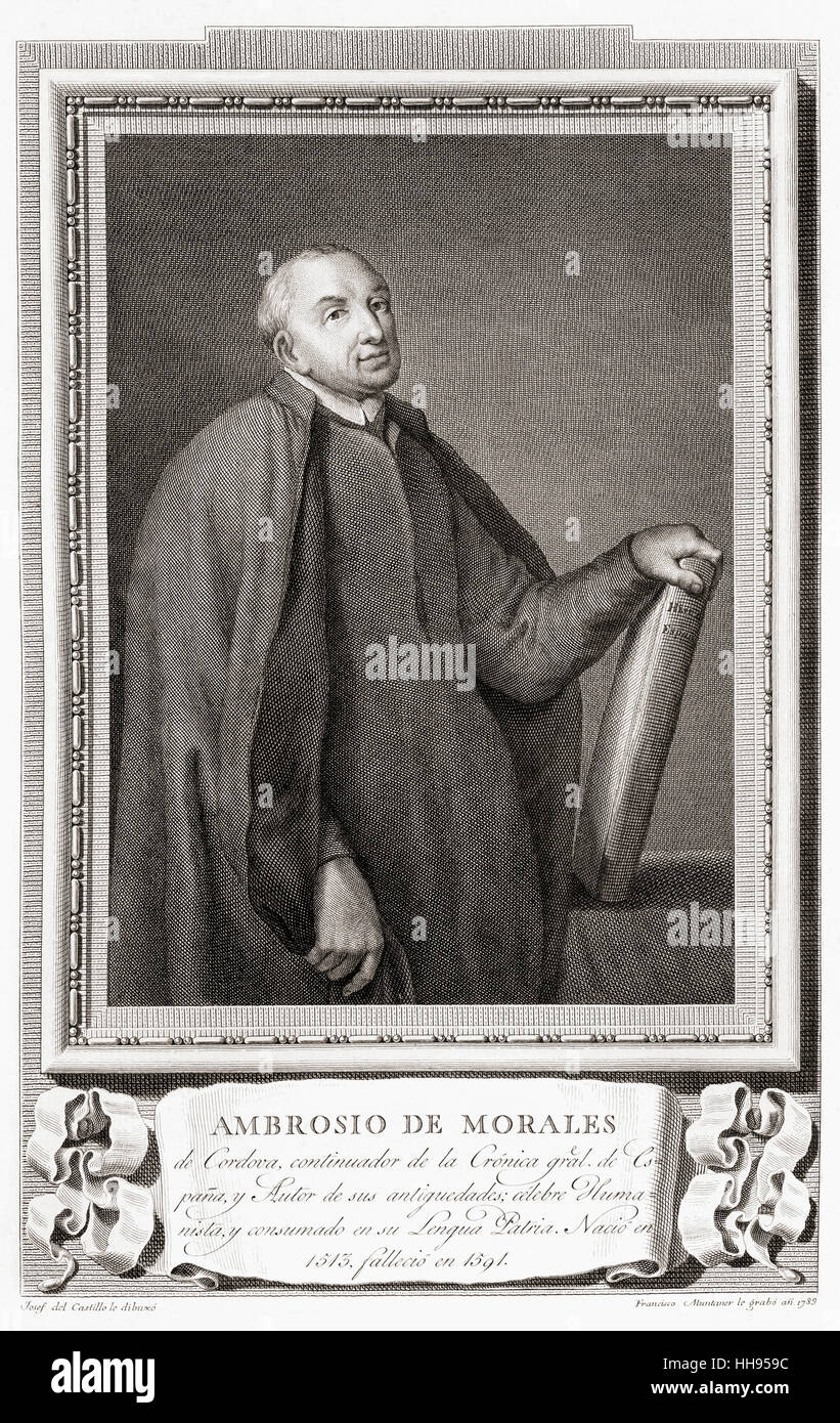 Ambrosio de Morales, 1513 – 1591.  Spanish historian.  After an etching in Retratos de Los Españoles Ilustres, published Madrid, 1791 Stock Photo