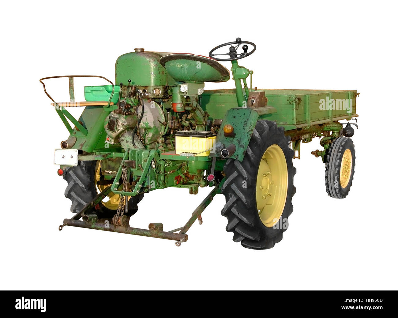 old green tractor isolated on white with clipping path Stock Photo